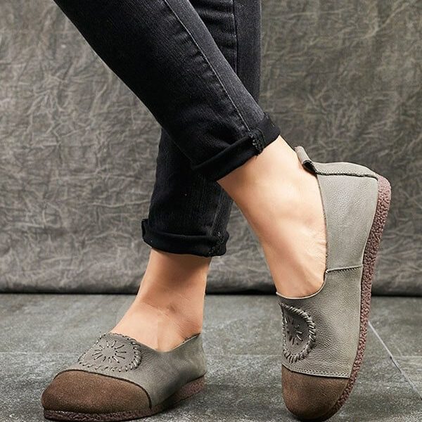 Alternative view of Handmade Retro Leather Soft Round Head Flats Flat Shoes