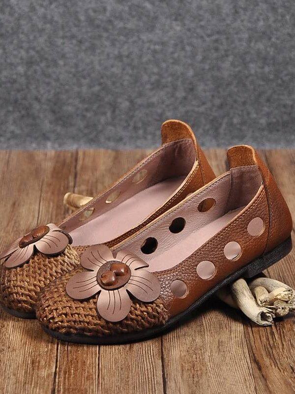 Alternative view of Handmade Retro Woven Flower Flats Flat Shoes