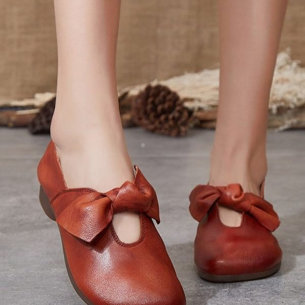Handmade Square Head Bowknot Flats Flat Shoes