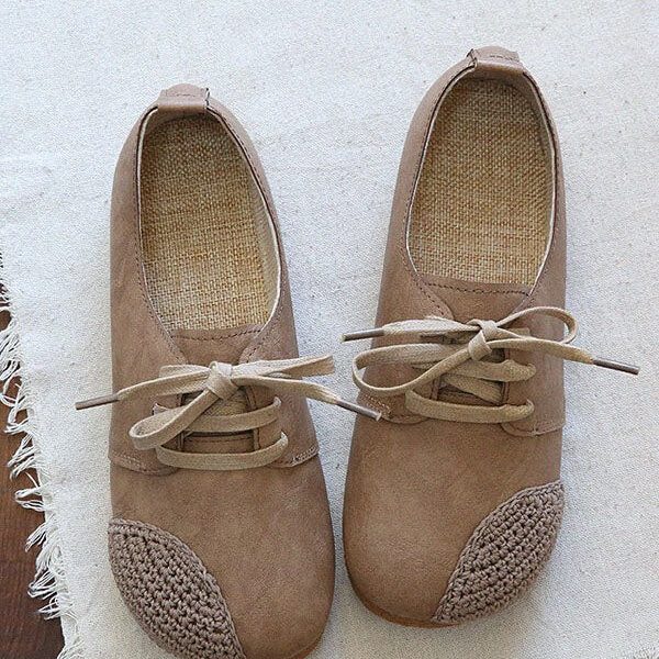 Handmade Woven Lace Up Leather Flats Flat Shoes