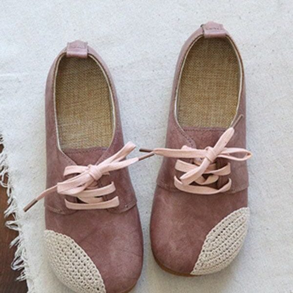 Alternative view of Handmade Woven Lace Up Leather Flats Flat Shoes