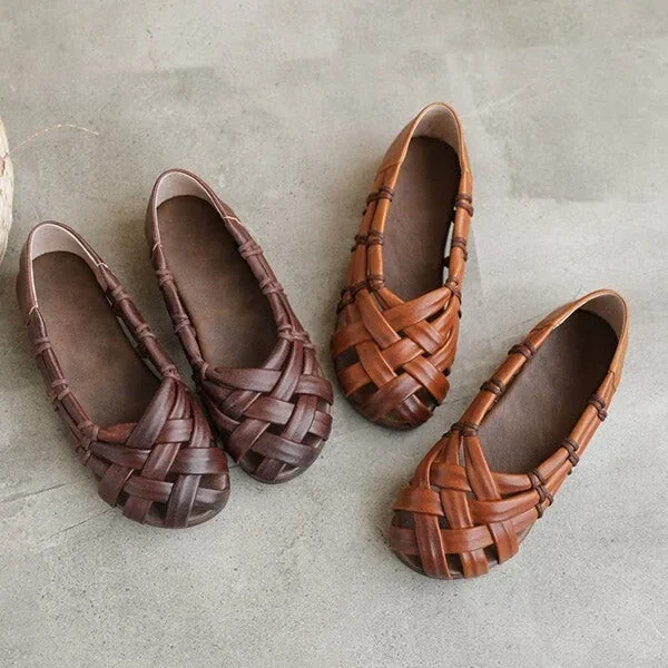 Retro Leather Sandals Flat Shoes