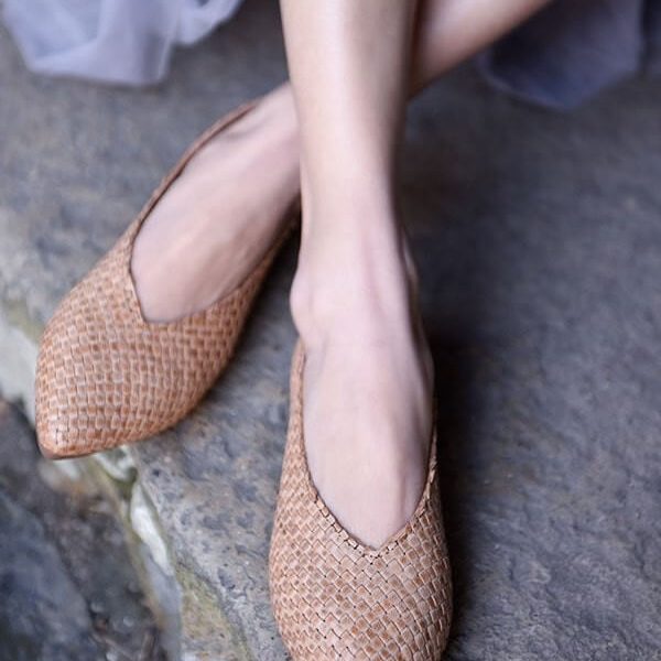 Alternative view of Retro Leather Fashion Pumps Flat Shoes