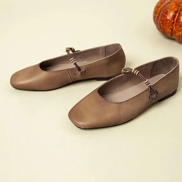 Alternative view of Square Head Retro Leather Flat Shoes Flat Shoes