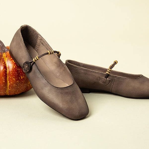 Square Head Retro Leather Flat Shoes Flat Shoes