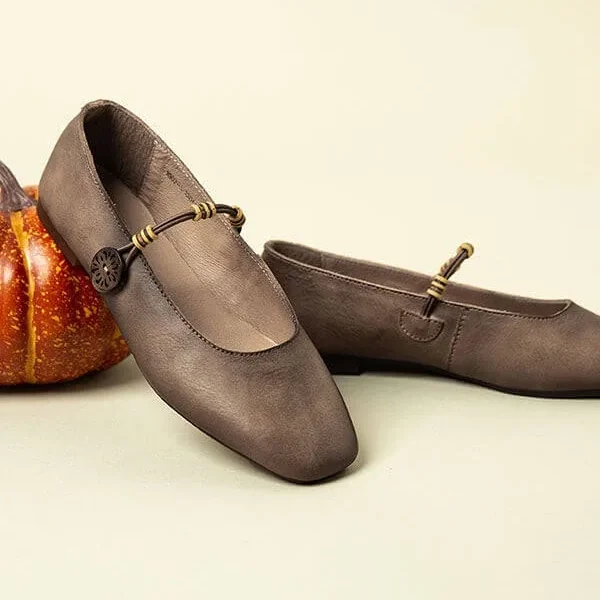 Square Head Retro Leather Flat Shoes Flat Shoes