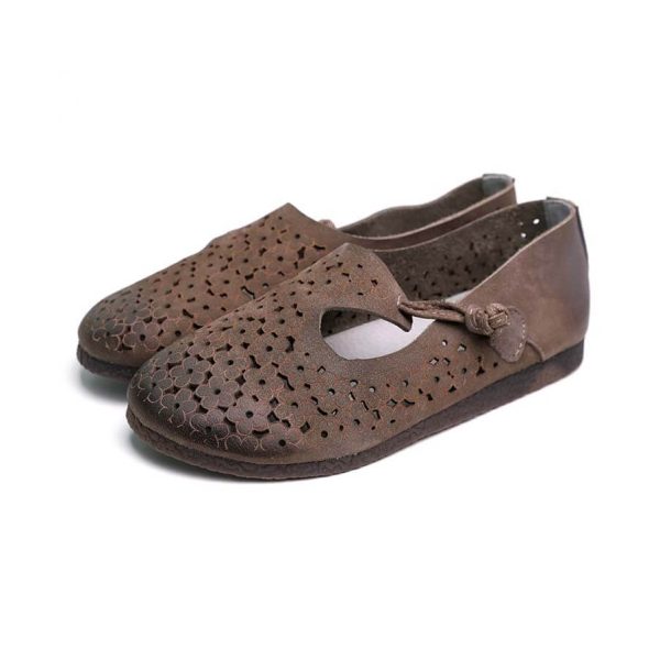 Alternative view of Handmade Leather Round Head Retro Flats Flat Shoes