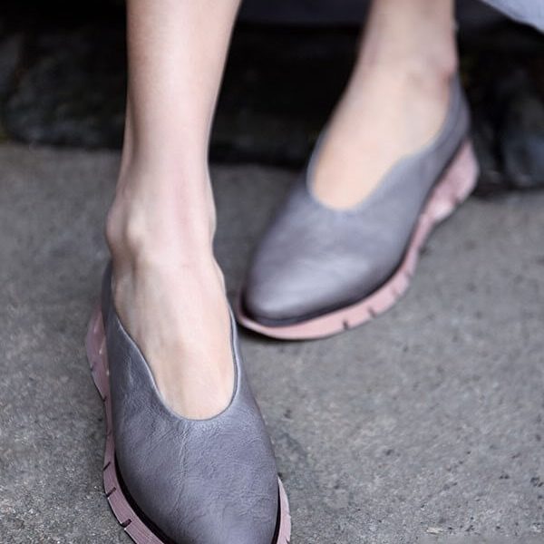 Alternative view of Handmade Retro Leather Pointed Walking Shoes Flats Flat Shoes