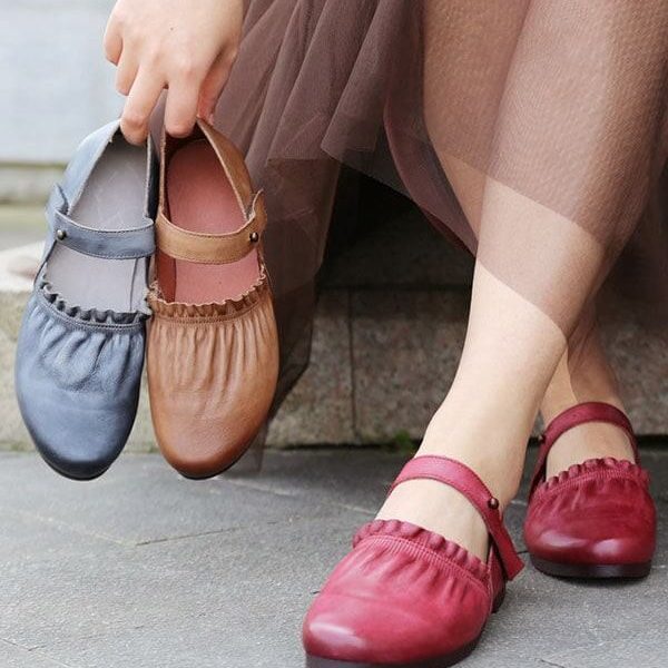 Pointed Retro Leather Handmade Flats Flat Shoes