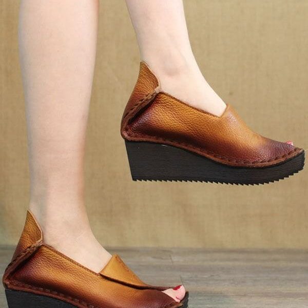 Alternative view of Retro Leather Fish Toe Handmade Flat Shoes Flat Shoes