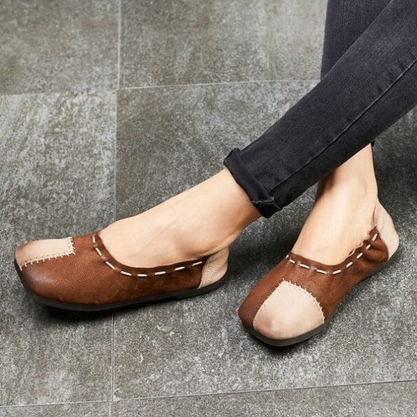 Alternative view of Retro Leather Handmade Patch Flat Shoes Flat Shoes