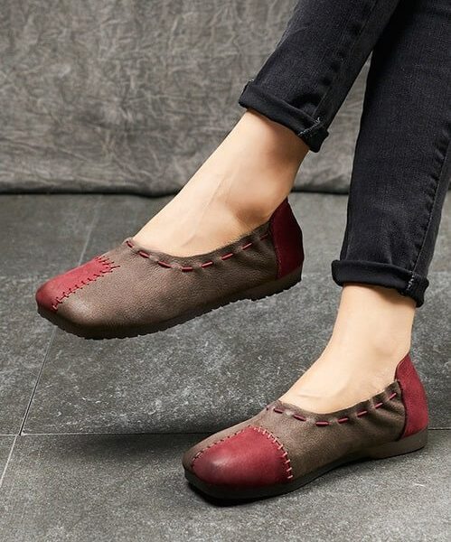 Retro Leather Handmade Patch Flat Shoes Flat Shoes