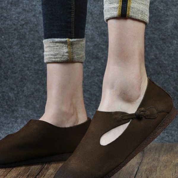 Women Retro Handmade Buckle Soft Flats Flat Shoes