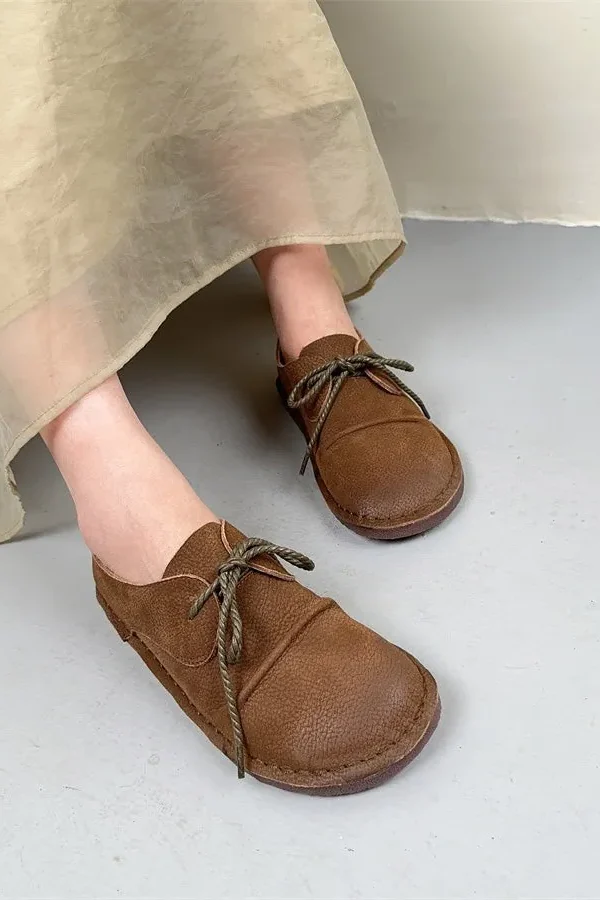 Spring Lace Up Comfortable Handmade Retro Flat Shoes Flat Shoes