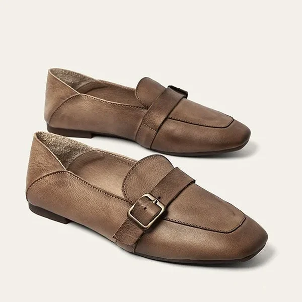Spring British Style Retro Leather Flats Flat Shoes