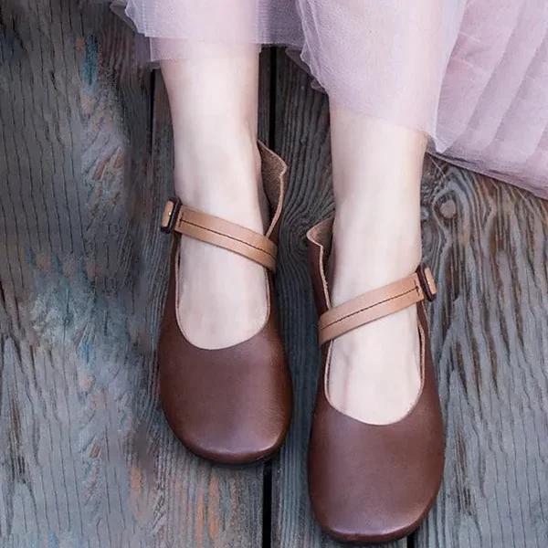 Alternative view of Spring Buckle Simple Retro Leather Flats Flat Shoes