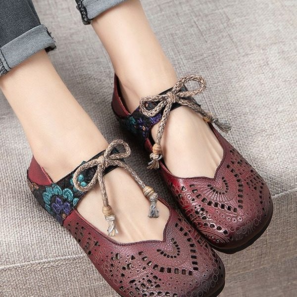 Spring Handmade Lace Up Retro Flat Shoes Flat Shoes