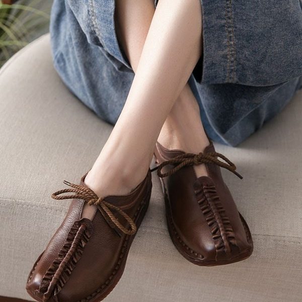 Spring Handmade Retro Leather Flat Shoes Flat Shoes