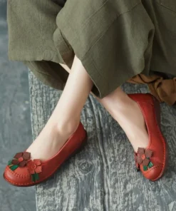 Spring Handmade Soft Leather Flower Retro Flats Flat Shoes