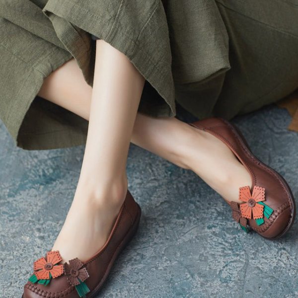 Alternative view of Spring Handmade Soft Leather Flower Retro Flats Flat Shoes