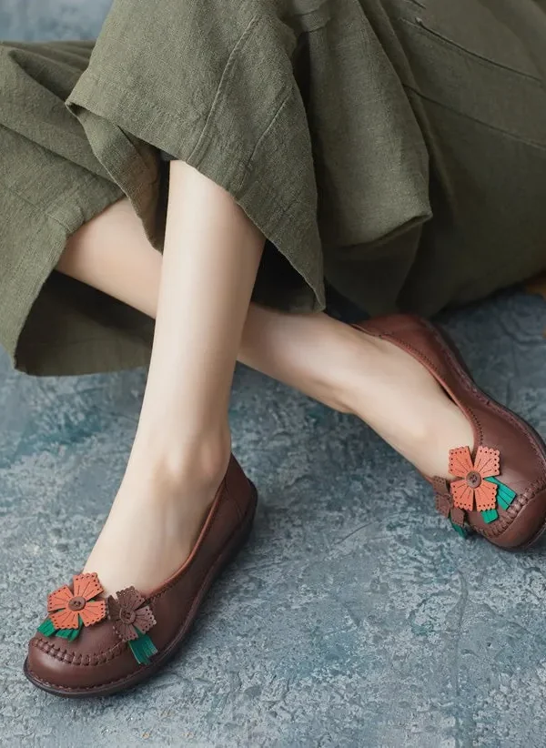 Alternative view of Spring Handmade Soft Leather Flower Retro Flats Flat Shoes