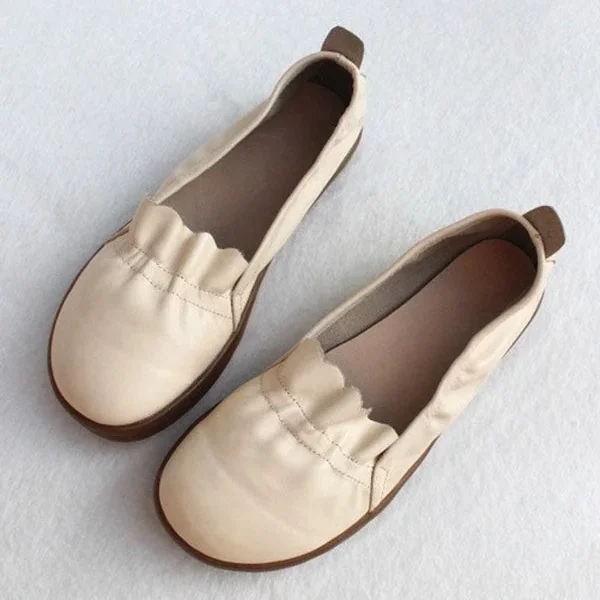 Spring Leather Flats Handmade Walking Shoes Flat Shoes