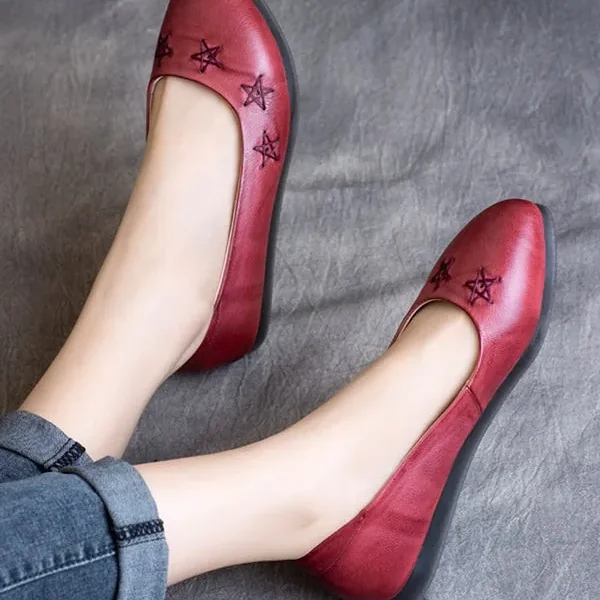 Alternative view of Spring Retro Leather Flats Handmade Pointed Pumps Flat Shoes