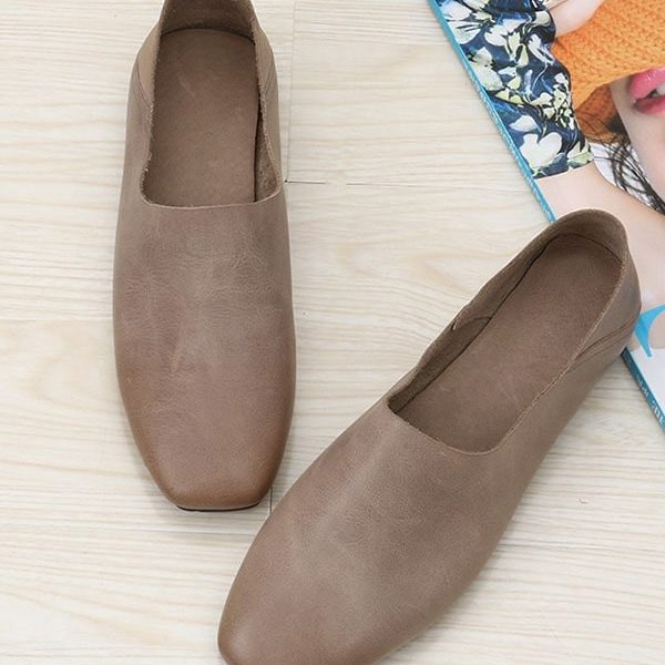 Alternative view of Spring Square HeadWomen Leather Flats Flat Shoes