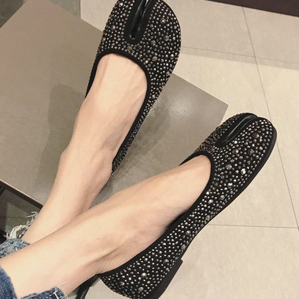 Suede Diamond Split Toe Spring Shoes Flat Shoes