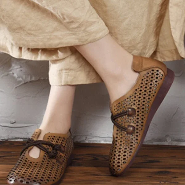 Alternative view of Summer Spring Retro Leather Flats Breathable Flat Shoes