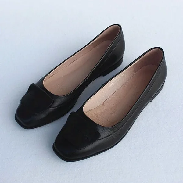 Summer Square Head Comfortable Leather Flats Flat Shoes