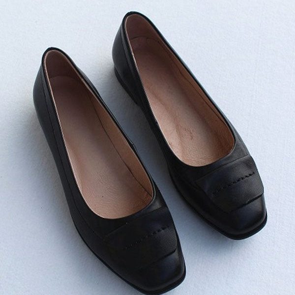 Alternative view of Summer Square Head Comfortable Leather Flats Flat Shoes