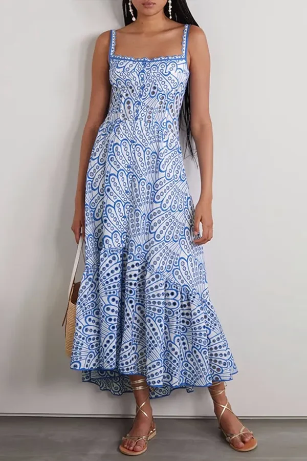 Alternative view of Sleeveless Embroidered Maxi Sundress with Cutout Back