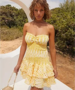 Alternative view of Strapless Smocked Mini Dress with Embroidered Eyelet Ruffle Hem
