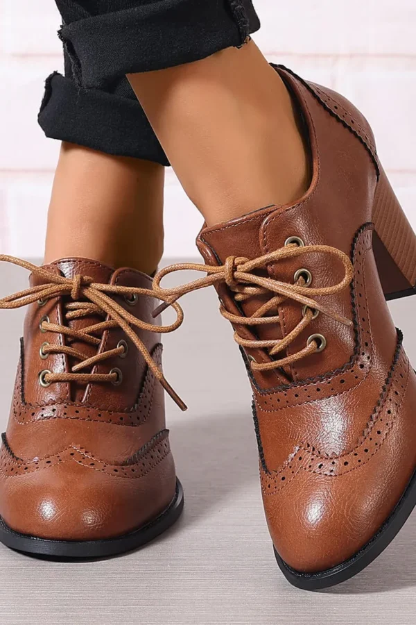 Alternative view of Women's Brogue Heels Chunky Heel Lace-Up Oxford Shoes