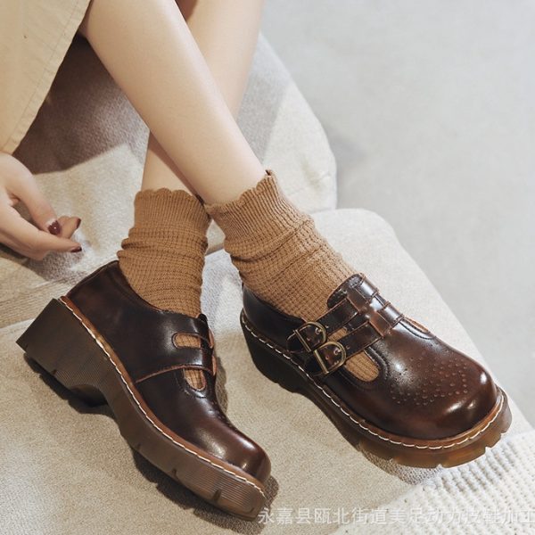 women thick-soled Mary Jane shoes cute big toe small leather shoes