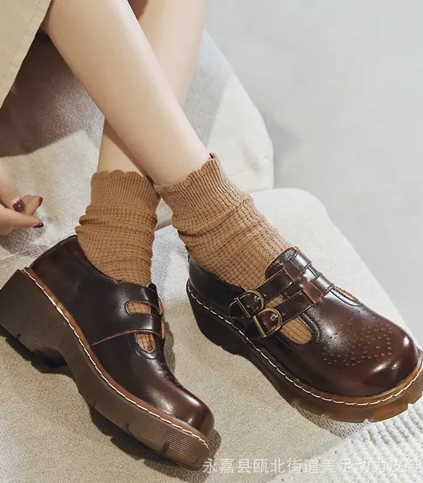 women thick-soled Mary Jane shoes cute big toe small leather shoes