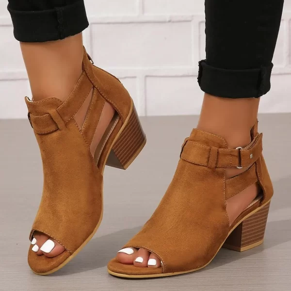 Embroidered Studded Chunky Heel Peep Toe Sandals for Women
