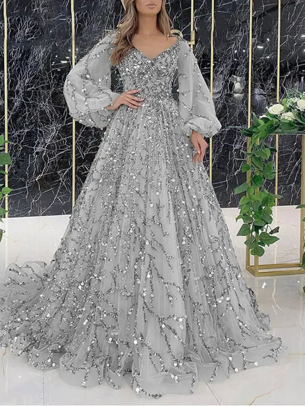 Alternative view of Gold Embellished Sequin Long Gown for Women Elegant Evening Dress