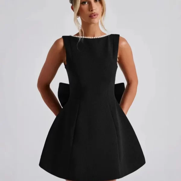 Pearl Bow Back Fashion A-line Dress for Women