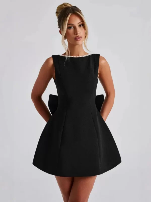 Pearl Bow Back Fashion A-line Dress for Women