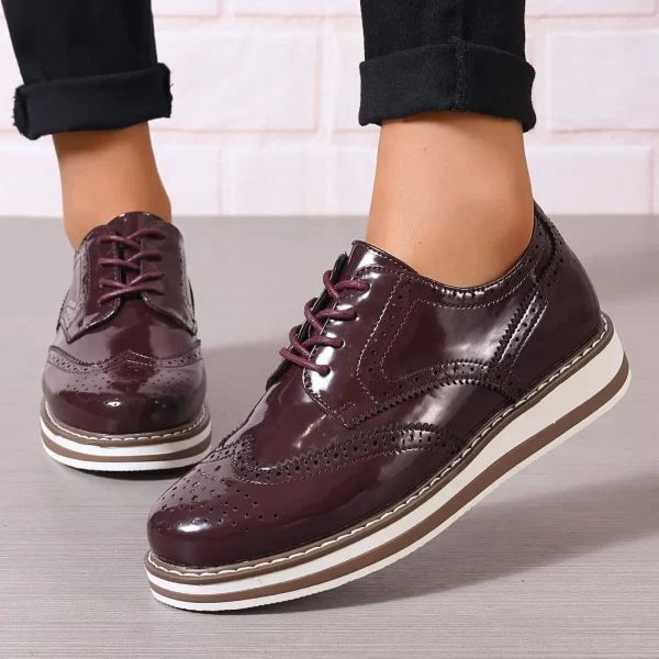 Alternative view of Platform Oxford Shoes for Women Patent Leather Lace Up Brogues