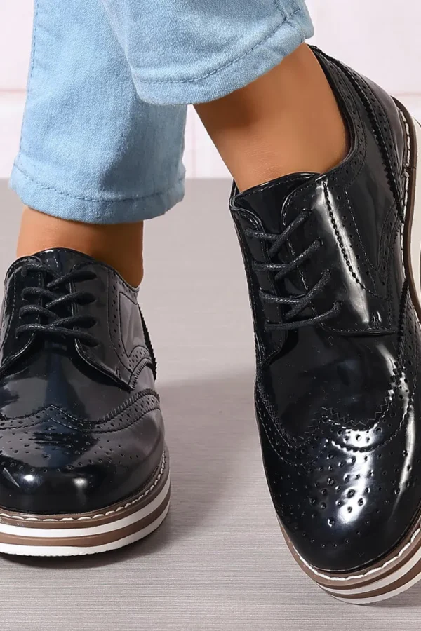Women's Platform Oxford Shoes Patent Leather Lace-Up Brogues