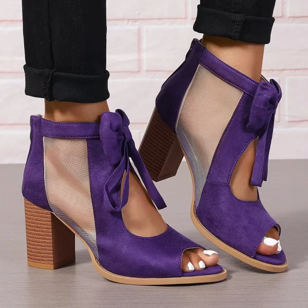 Plus Size Peep Toe Suede Block Heel Sandals With Bow Tie