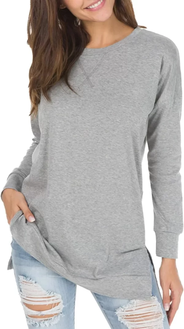 Split Hem Oversized Crewneck Knit Sweater Work Casual
