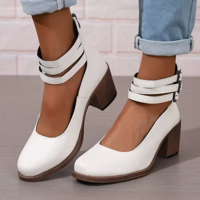 Vintage Chunky Heel Ankle Strap Shoes for Women