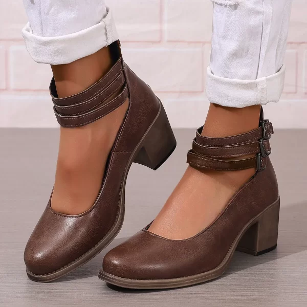 Alternative view of Vintage Chunky Heel Ankle Strap Shoes for Women