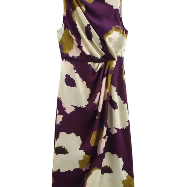 Alternative view of Women Summer Floral Print Sleeveless O Neck Slim Fit Mid Calf Dress