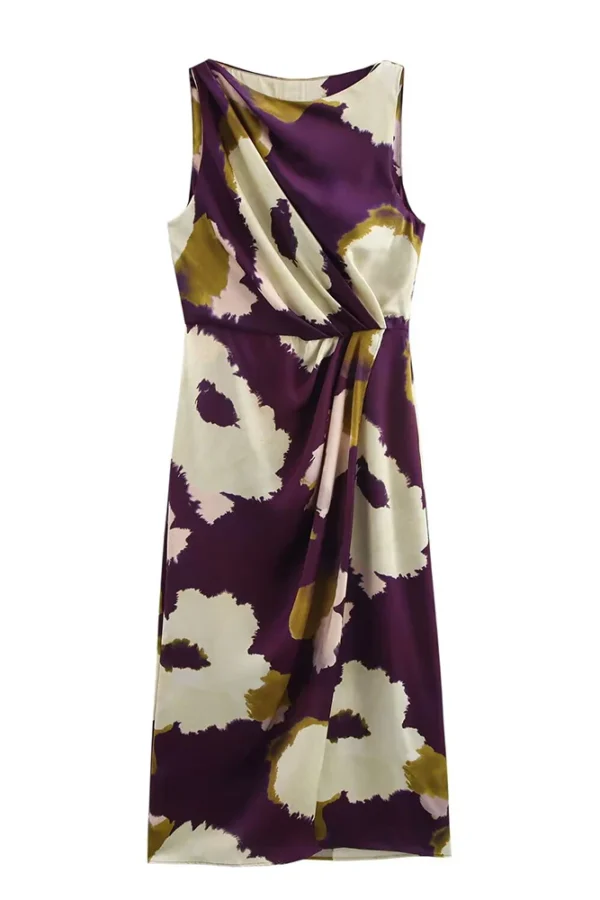 Alternative view of Women Summer Floral Print Sleeveless O Neck Slim Fit Mid Calf Dress