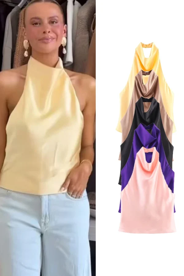 Women Halter Neck Tank Top Spring Summer Backless Solid Casual Polyester Tops